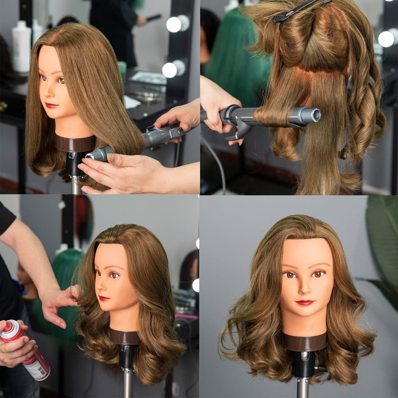 Headwinn Traininghead 20-22" Female 100% Human Hair Mannequin Head Hair Styling Training Head Cosmetology Manikin Head Doll Head for Hairdresser with Free Clamp (brown)ï¼ˆ14-16'' ï¼‰ - Image 2